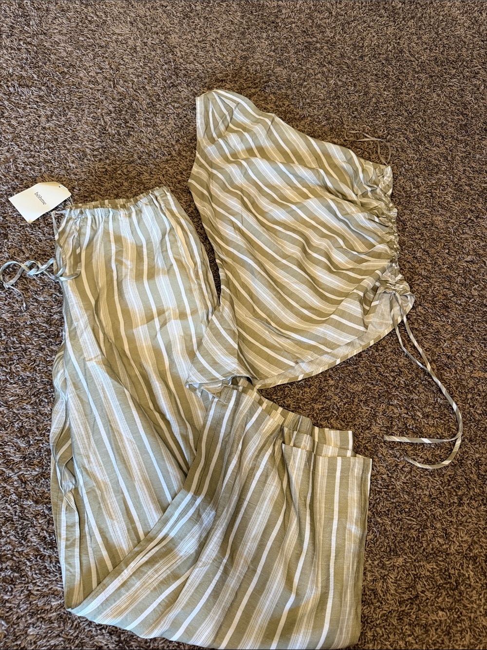 Bhome Striped Linen-Blend Wide Leg Pants in Sage Stripe